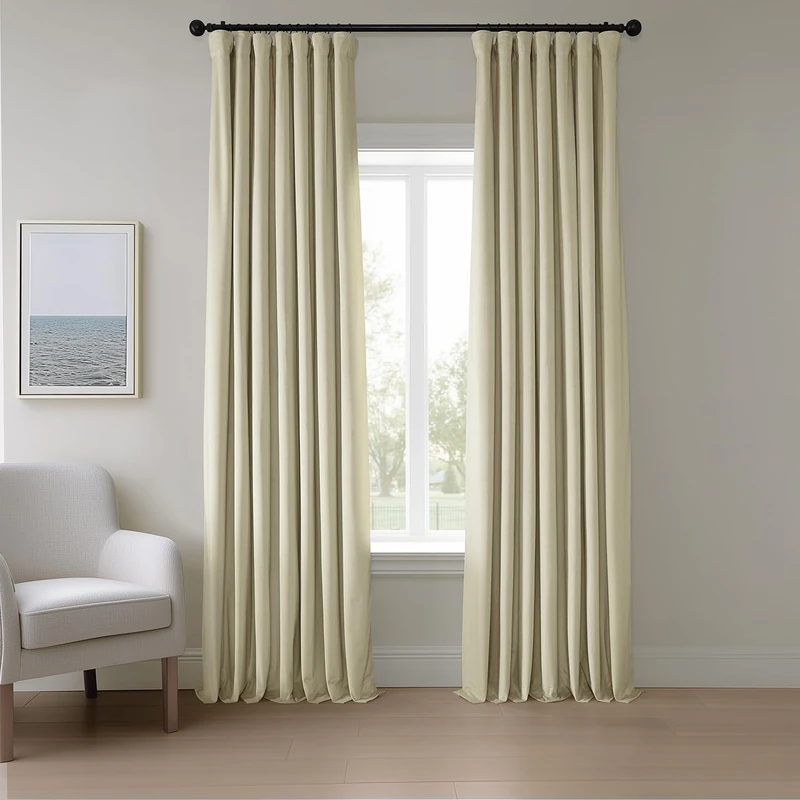 HPD Half Price Drapes Heritage Plush Velvet Curtain (1 Panel), Polyester Blend, Au Lait Creme, 50 in x 120 in