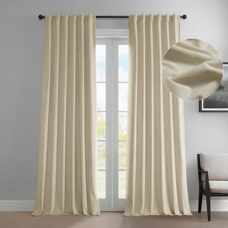 HPD Half Price Drapes Heritage Plush Velvet Curtains 108 Inches Long Room Darkening Curtains for Bedroom & Living Room 50W x 108L, (1 Panel), Au Lait Creme