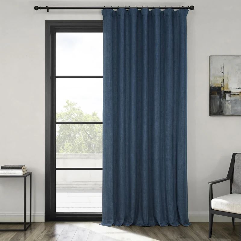 HPD Half Price Drapes Faux Linen Room Darkening Curtains - 96 Inches Long Extra Wide Luxury Linen Curtains for Bedroom & Living Room (1 Panel), 100W X 96L, Indigo