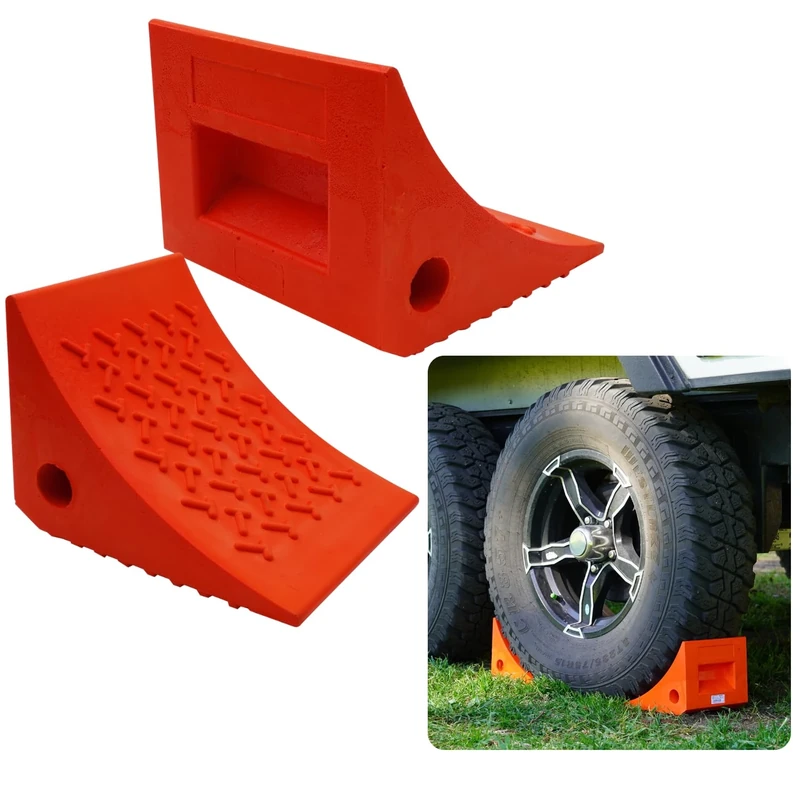 SECURITYMAN 2 Pack Wheel Chocks - Constructed of Heavy Duty Solid Rubber for 20,000 lbs of RV, Trailer, Truck, Camper - Perfect on All Surfaces and in All Weather - Orange