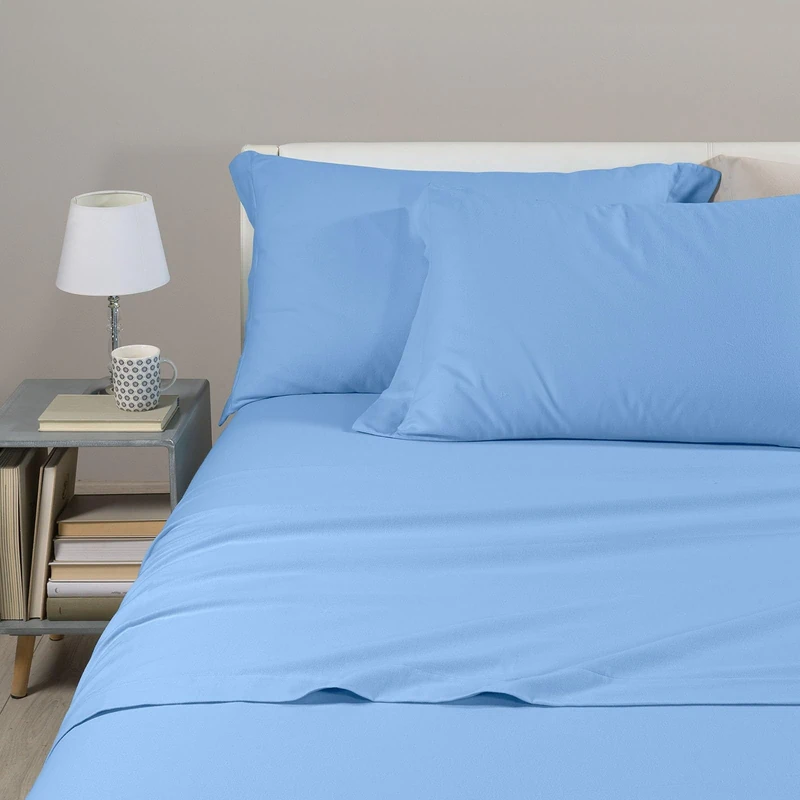 Caleffi - Plain Flannel Bed Sheet Set Plain Blue - Image 1