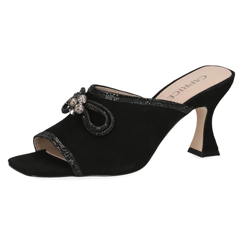 CAPRICE Women's Leather Mules with Heel, Black (Black Suede), 3.5 UK