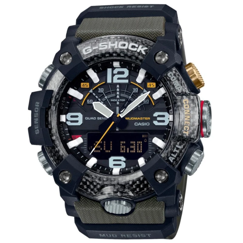 Casio Men's 43.00mm Quartz Watch with Black Digital dial and Khaki Resin Strap GG-B100-1A3ER