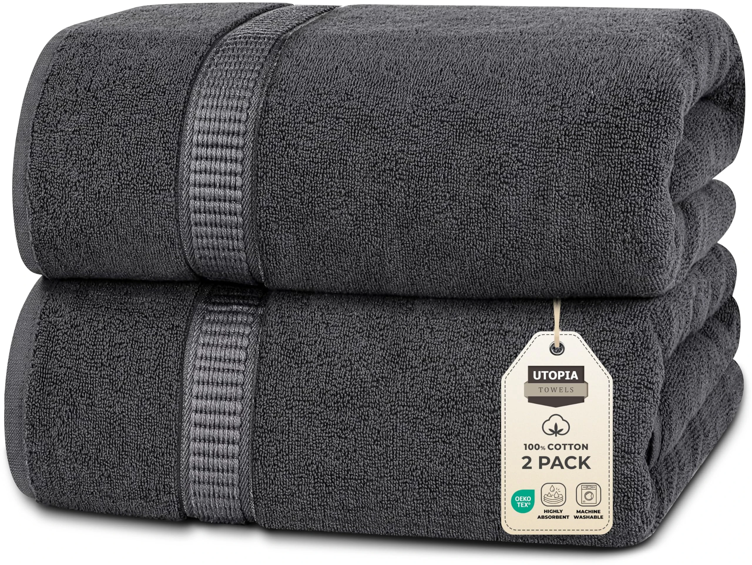 Utopia Towels - Premium Jumbo Bath Sheet (90 x 180 cm, 2 Pack) - 100% Ring Spun Cotton Highly Absorbent and Quick Dry Extra Large Bath Sheet - Super Soft Hotel Quality Towel (Grey)