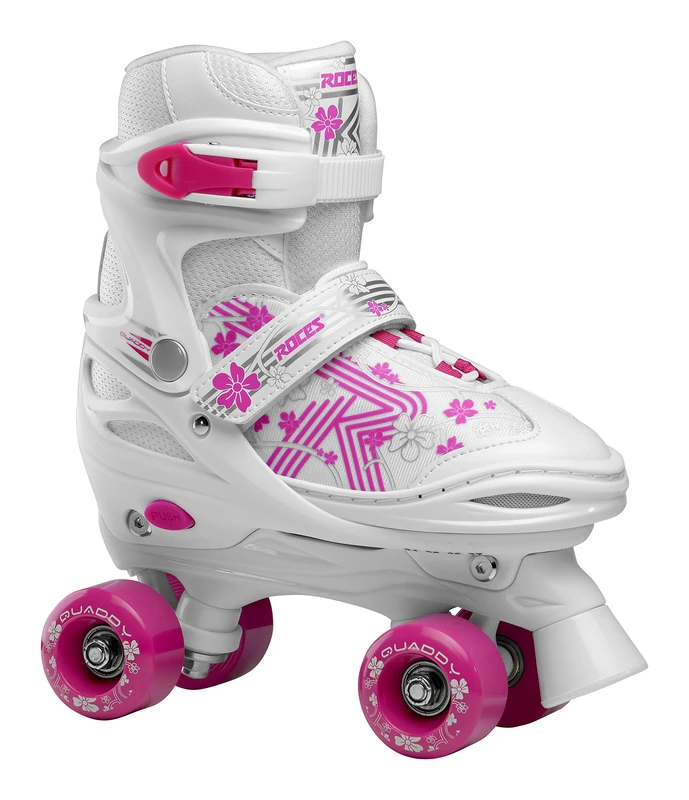 Roces Girls' Quaddy 3.0 Girl Adjustable Children's Roller Skate, White-Pink, 38/41