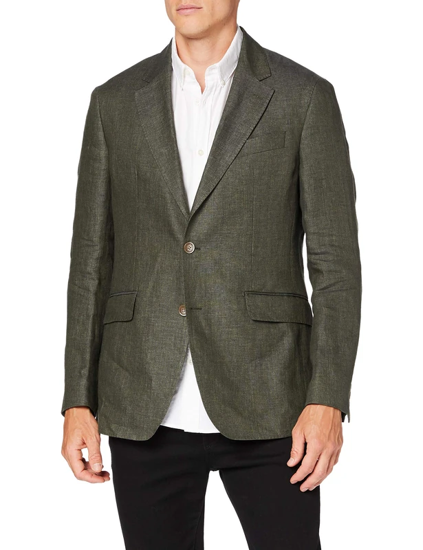 Hackett London Men's Delave Linen Hopsack Jacket - Khaki Green