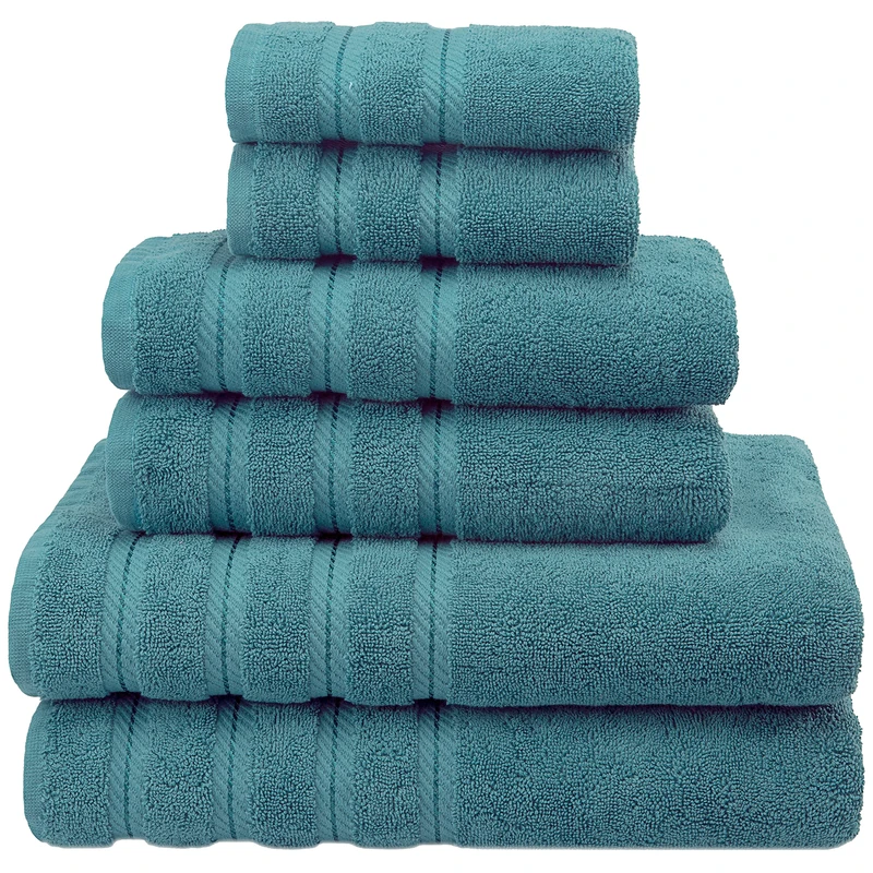 American Soft Linen 100% Turkish Carde Cotton 6 Piece Towel Set, 560 GSM Towels for Bathroom, Super Soft 2 Bath Towels 2 Hand Towels 2 Washcloths, Teal