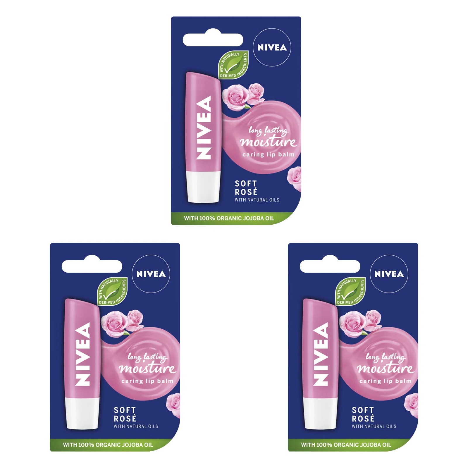 Pack of 3, Nivea Lip Care Balms Soft Rose