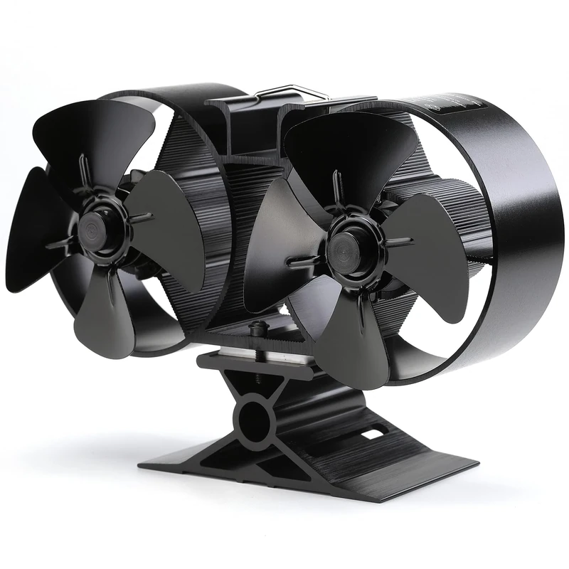 CRSURE Log Burner Fan 8 Blades Stove fan Log Burner Fan Heat Powered Fans for Wood Burners Fireplace Eco Friendly & Increased Efficient with Stove Thermometer for Large Room