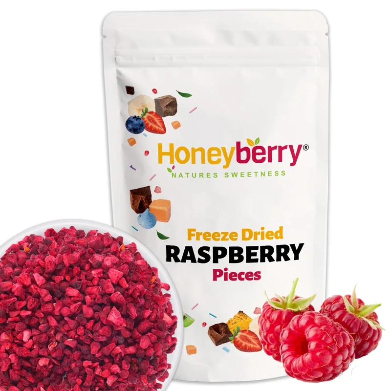 Freeze Dried Raspberry Pieces 70g - Premium Freeze-Dried Fruit Bits - 100% Natural, No Added Sugar or Preservatives Raw Dry Raspberry Grit for Baking, Cake Decorations, Yogurt, Porridge Oat, Smoothies