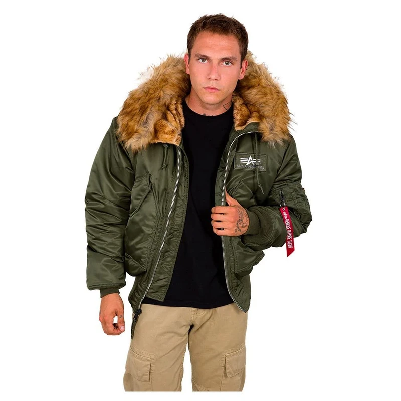 Alpha Industries 45P Hooded Custom Bomber Jacket for Men Dark Green