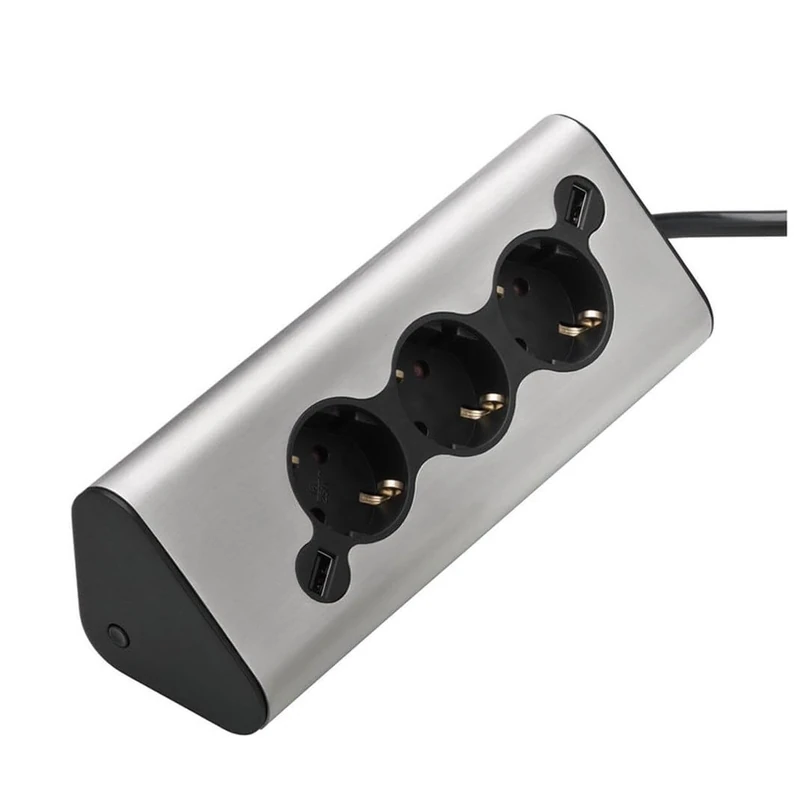 WMF Ambient Steckdosenleiste Küche, Multi-Stecker Pro, 3er Steckdose mit 2 USB, Mehrfachsteckdose, Ambient Licht, für Küche, Büro, Wohnzimmer, 45° Winkel-Steckdose, edelstahl matt - Image 1