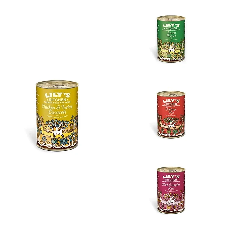 Lily's Kitchen Adult Dog Food - Chicken and Turkey Casserole, Cottage Pie Beef and Vegetable, Wild Campfire Stew, Lamb Hotpot Complete Wet Food (6 x 400g) - Image 1
