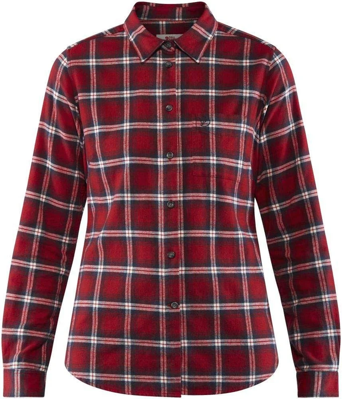 Fjallraven Women's Övik Flannel W Long Sleeved T shirt, Red, S EU