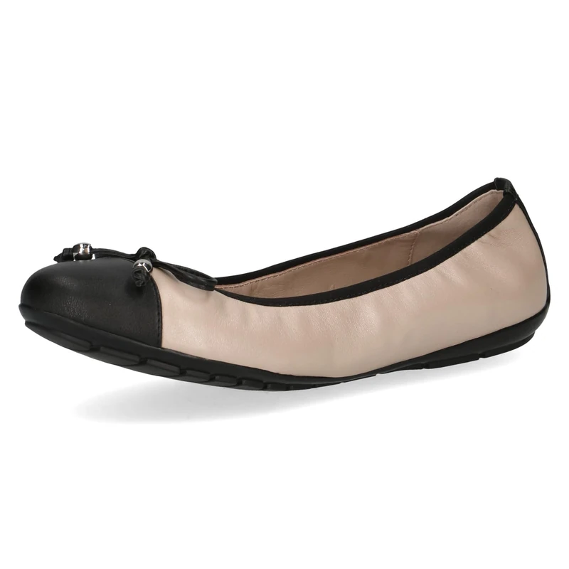 CAPRICE Women Ballet Flats Leather with Patent Finish, Beige (Beige Comb), 8 UK
