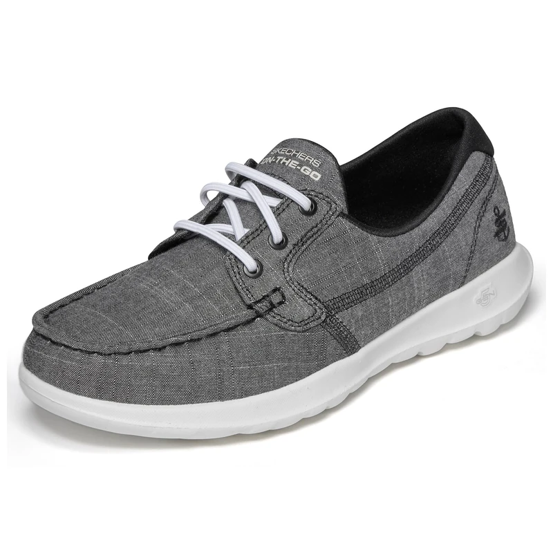 Skechers Women's Go Walk Lite-15433 Boat Shoe, Black White, 4.5 UK