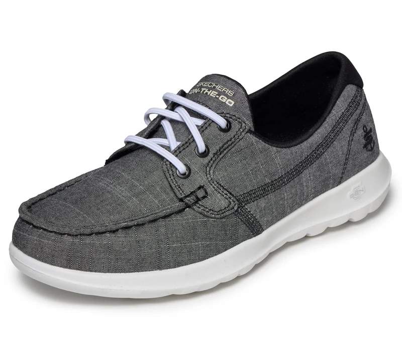 Skechers Women's Go Walk Lite-Isla Boat Shoe, Black/White, 7 UK