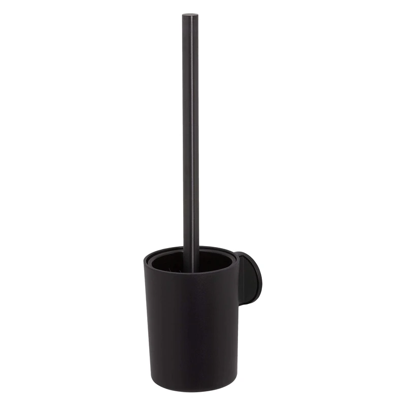 Tiger Tune Toilet Brush and Holder, No Drilling Required Thanks to 3M Self-Adhesive Backing System, Optional Mounting with Screws and Plugs, Black Metal Brushed, Black, 9.6 x 38.2 x 12.1 cm