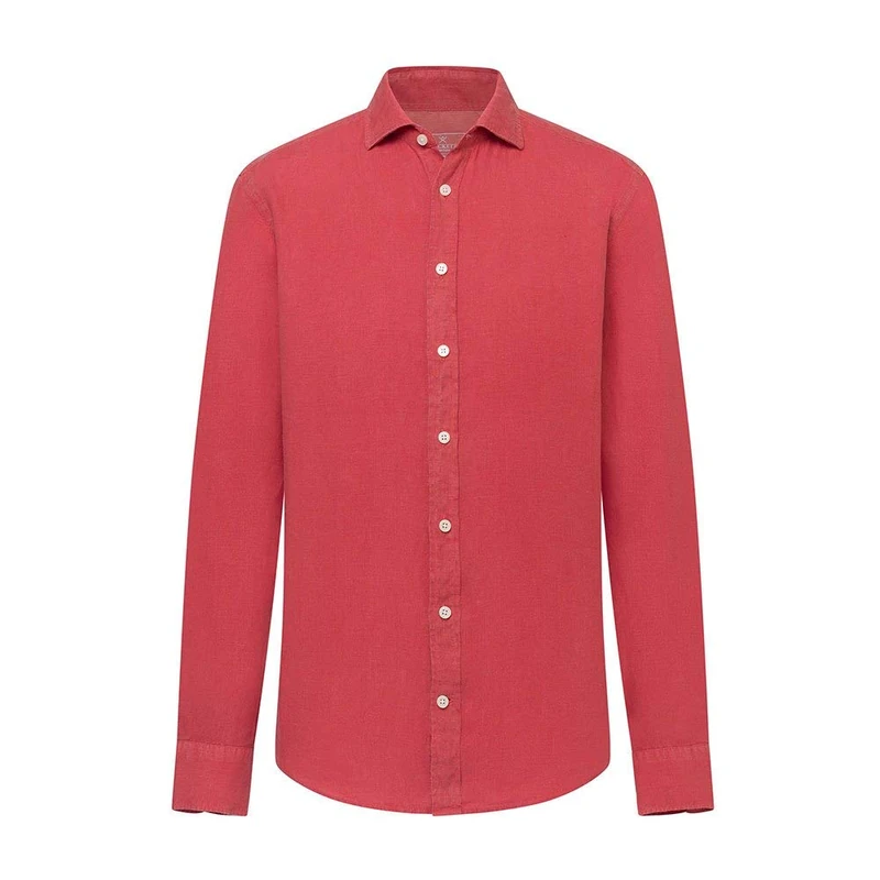 Hackett Men's Garment Dye Ln Ks Formal Shirt, Red (238STRAWBERRY 238), 37 (Size: X-Small)
