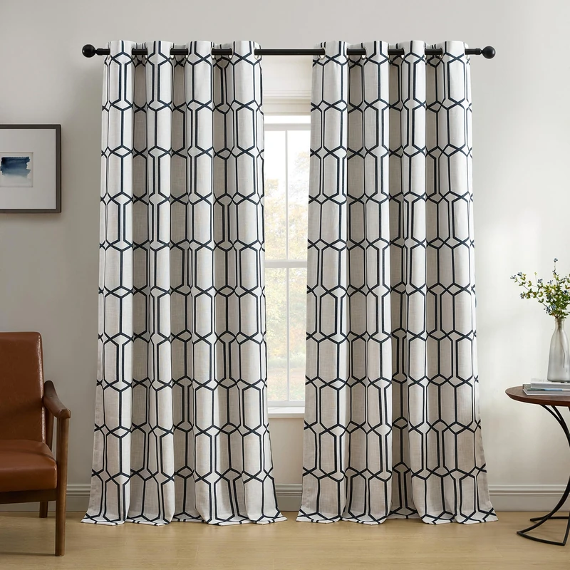 Elrene Geometric Room Darkening Window Curtain Panel, 90% Polyester10% Linen, Indigo, 52" W x 84" L (Pack of 1)