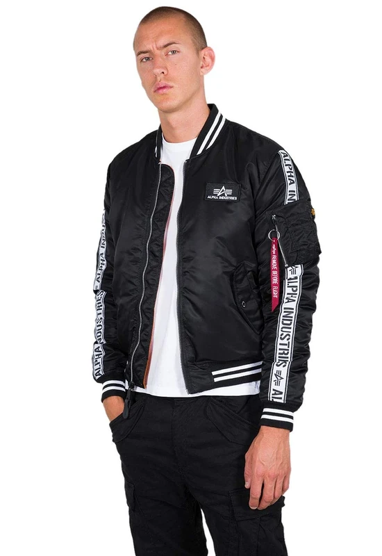 Alpha Industries Men's MA-1 AI-Tape Bomber Jacket, Black, XS