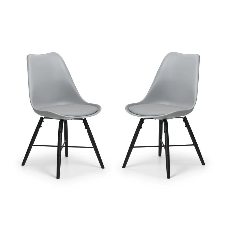 Julian Bowen Kari Dining Chairs Set of 2 - Grey Chair with Black Metal Legs, Padded Kitchen Seat with Backrest for Dining Room, Modern Design - 83cm x 54cm x 48cm