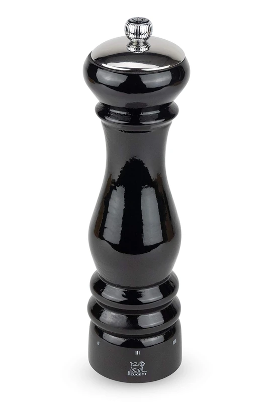 Peugeot - Paris Manual Icone Pepper Mill - Adjustable Grinder - Beechwood, Gloss Black, 22 cm