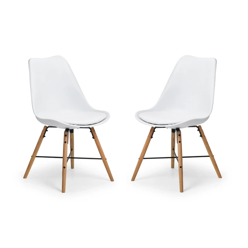 Julian Bowen Kari Set of 2 Dining Chairs, White/Oak, Height: 83, Width: 48, Depth: 54cm