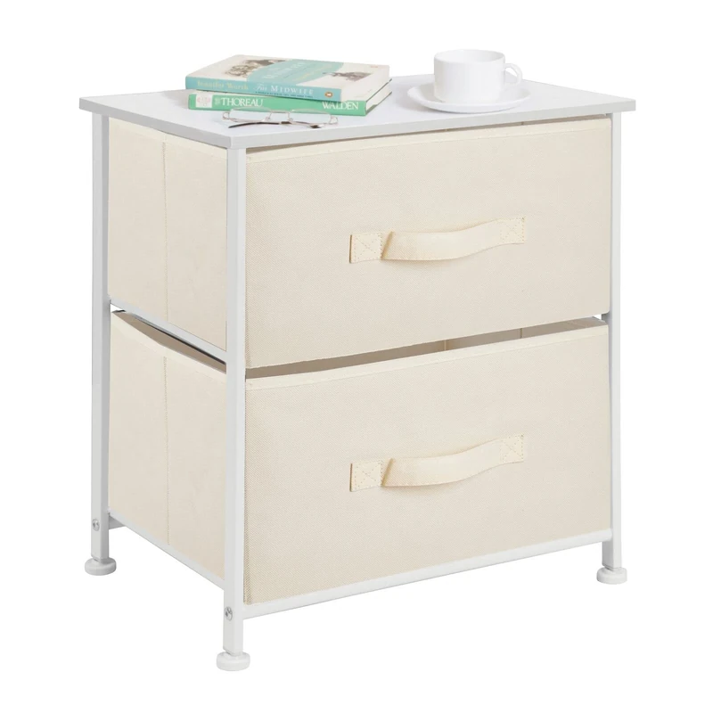 mDesign Bedside Table With 2 Drawers – Chest of Drawers – Storage System for the Bedroom and the Wardrobe – Cream/White - Image 1