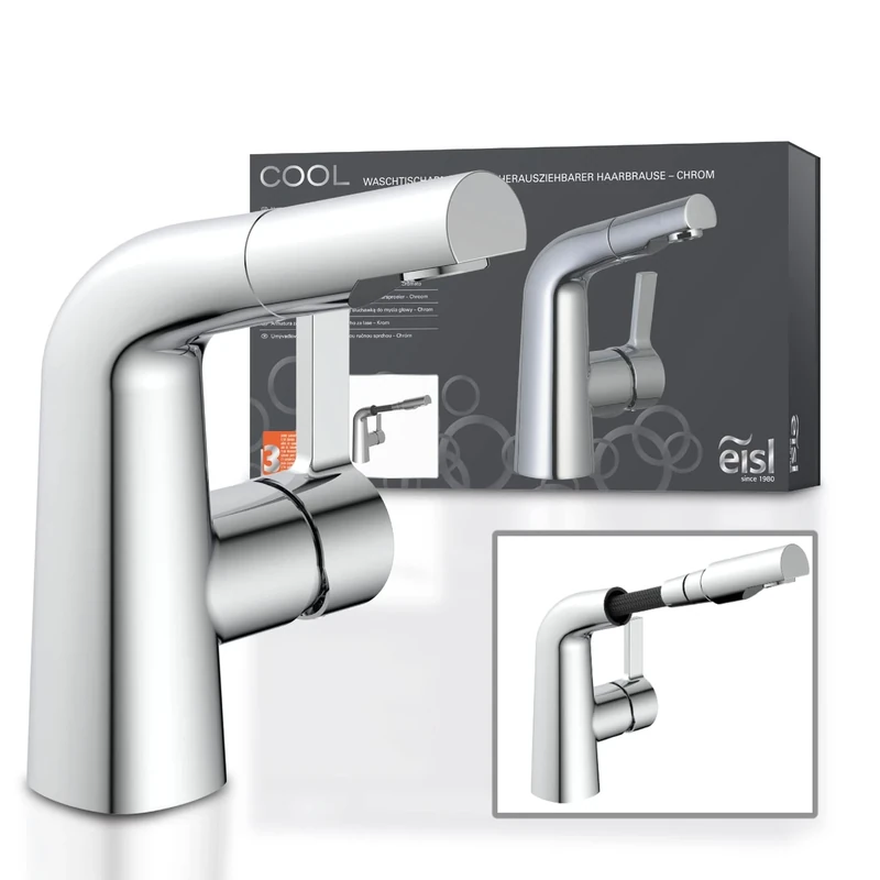 EISL Cool Washbasin Mixer Tap with Pull Out Shower Head for Hair Washing Water Saving Faucet Bathroom Chrome