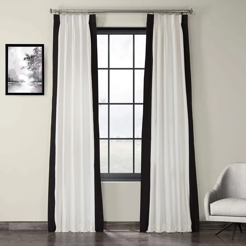 HPD Half Price Drapes Pleated Vertical Colorblock Curtains for Living Room 25 X 108 (1 Panel), PRCT-VC1716-108-FP, Fresh Popcorn and Black