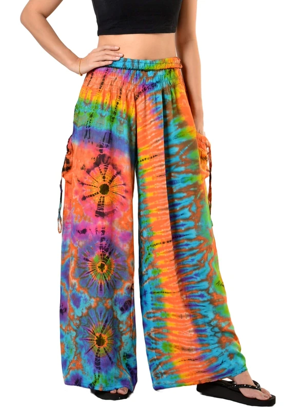 Orient Trail Women's Bohemian Yoga Wide Leg Palazzo Tie Dye Pants Small Sunset Orange