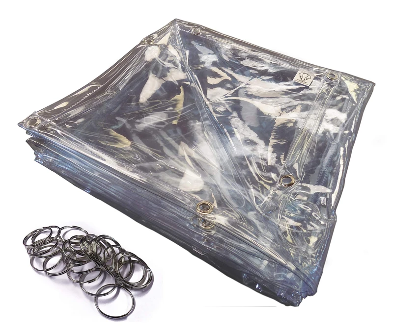 PVC Curtain, Clear, Flame Retardant 1.83 M x 2.44 M (6 ft. x 8 ft.) with Eyelets All Round and 51 mm Split Rings - Social Distancing Screen - Image 1