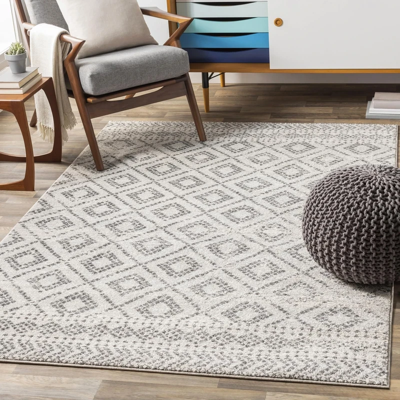 Livabliss Pizzo Geometric Rug - Scandi Area Rugs Living Room 200x275 cm, Dining, Kitchen - Neutral, Abstract Patterned Rugs, Boho Style, Easy Care Pile - Large Rug, Light Slate, White, Charcoal