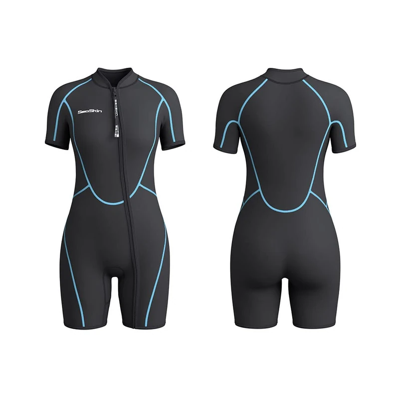 Seaskin Mens 3mm Shorty Wetsuit Womens, Full Body Diving Suit Front Zip Wetsuit for Diving Snorkeling Surfing Swimming Large