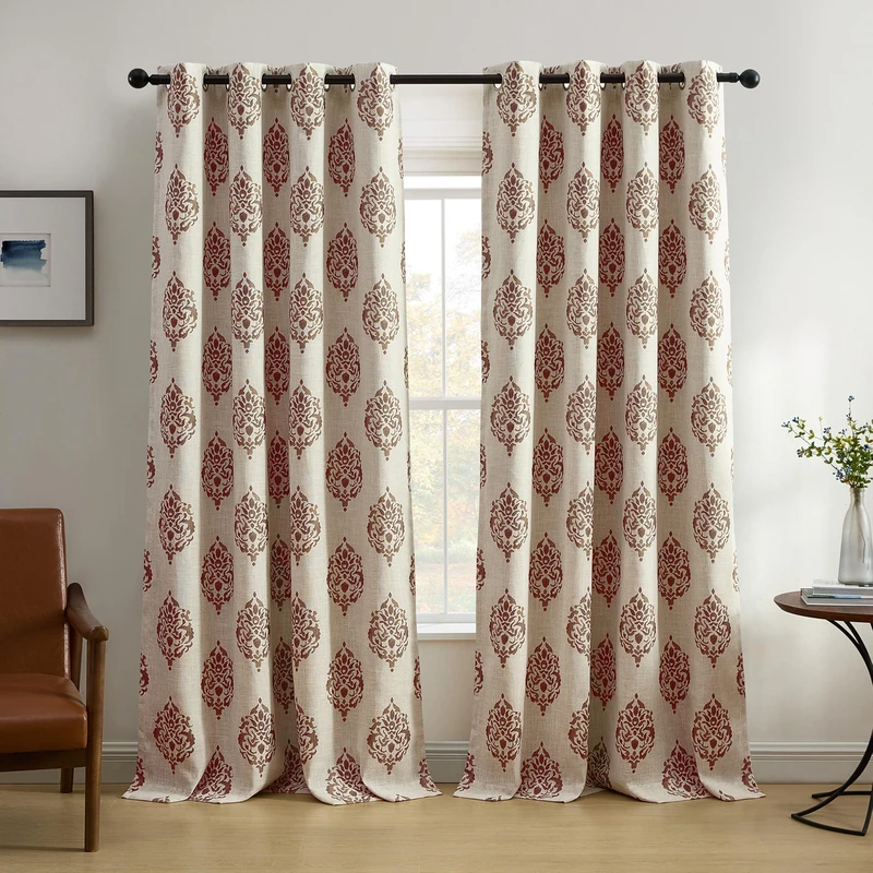 Elrene Home Fashions Navara Medallion Room Darkening Window Curtain Panel 52 x 95 Inches (1, Cinnamon Red - Image 1