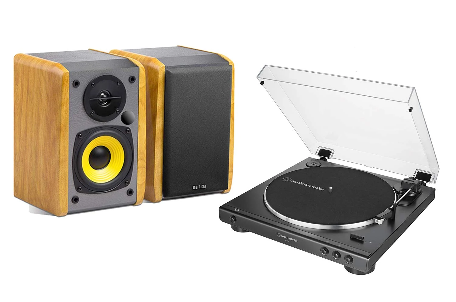 Audio-Technica AT-LP60X Turntable and Edifier R1000T4 Active Speaker Package Exclusive Set by Digitalis Audio (Standard LP60 with Maple Speakers)