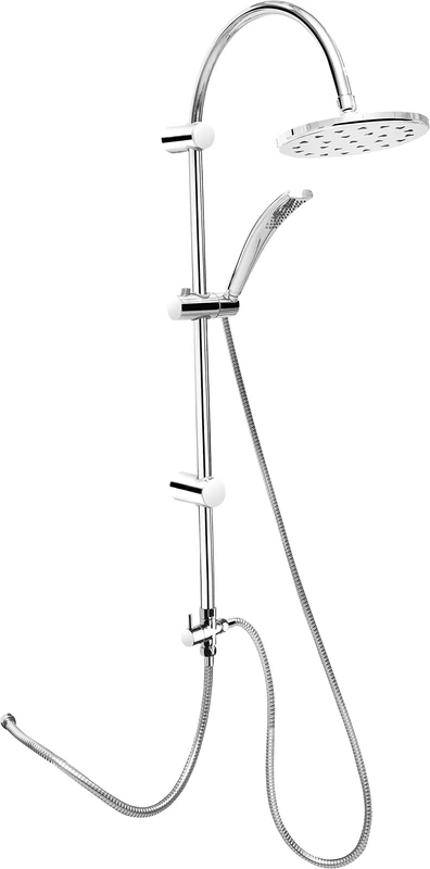 Cornat Antidrop TECBW3415 Shower System - Chrome-Plated - Round Shower Head and Hand Shower with 1 Jet Type - Anti-Limescale & Antidrop - Variable Borehole Distance/Complete Shower Set with Riser