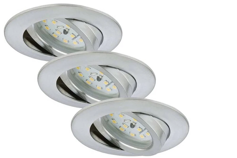 BRILONER Leuchten – Recessed LED Downlight, Set of 3 Adjustable and dimmable LED Ceiling Lights, 6.5 Watt, 570 Lumens, 3,000 Kelvin, IP23, Aluminium Colour, 82x28mm (DxH)