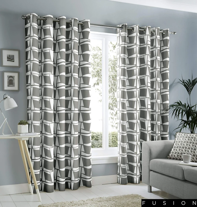 Fusion - Capella - 100% Cotton Pair of Eyelet Curtains - 66" Width x 90" Drop (168 x 229cm) in Grey