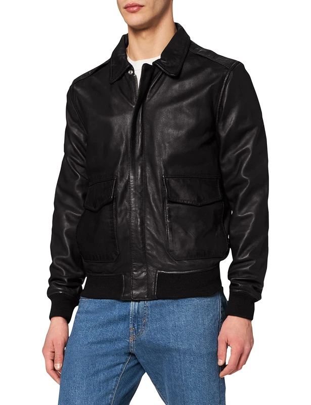Schott NYC Men's Lcflightwx Jacket, Black (Black Black), Large