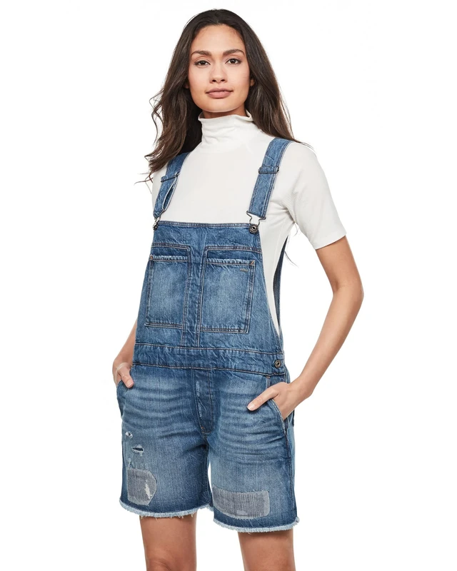 G-Star Women's Faeroes Boyfriend Short Overall Ripped Edge Turn Up, Blue (Faded ripped shore D16812-8973-B166), XS