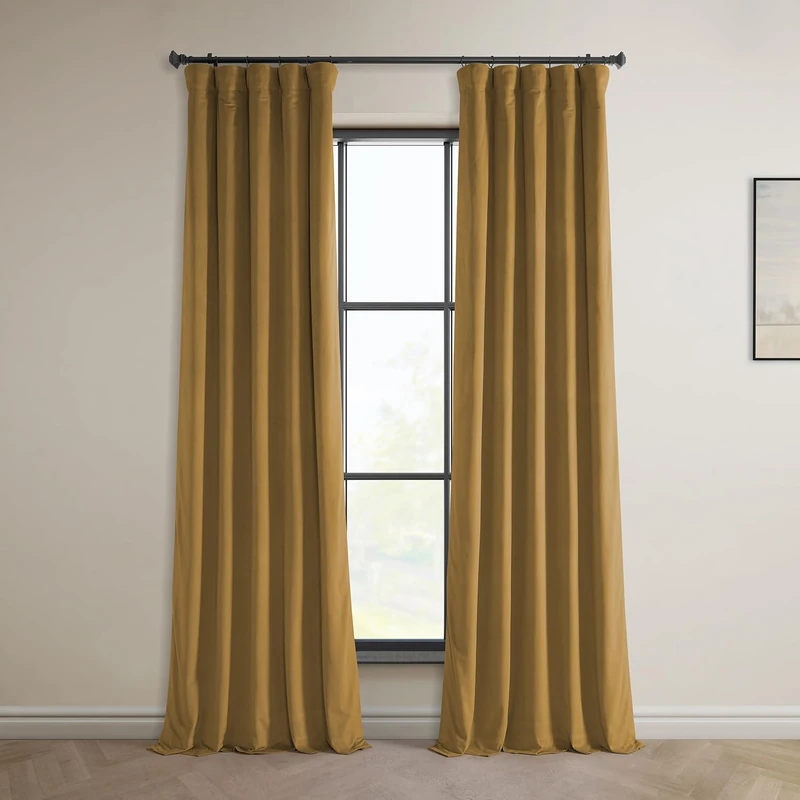 HPD Half Price Drapes Heritage Plush Velvet Curtains 84 Inches Long Room Darkening Curtains for Bedroom & Living Room 50W x 84L, (1 Panel), Retro Gold