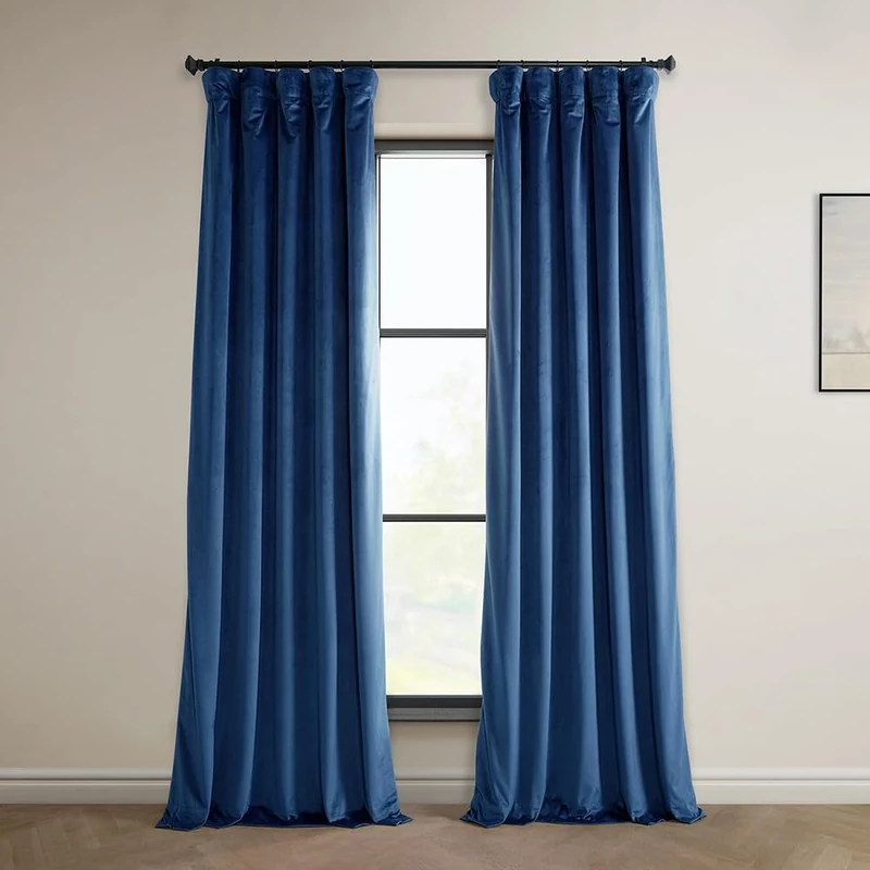 HPD Half Price Drapes Heritage Plush Velvet Curtains for Living Room 50 X 84 (1 Panel), VPYC-198604-84, Pisces Blue