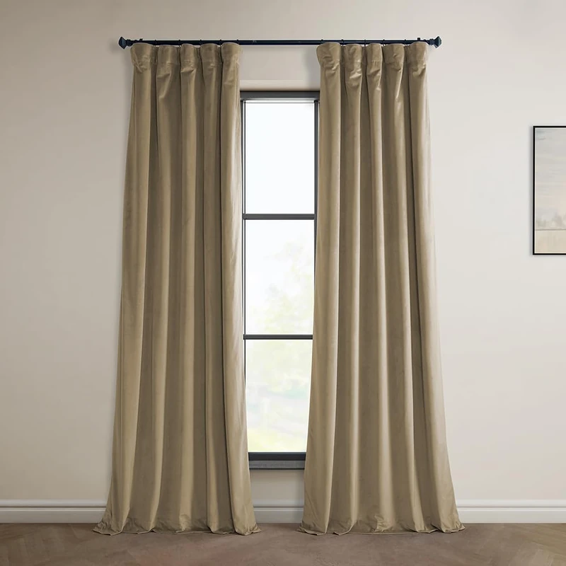 HPD Half Price Drapes Heritage Plush Velvet Curtains for Living Room 50 X 84 (1 Panel), VPYC-190153-84, Museum Taupe - Image 1