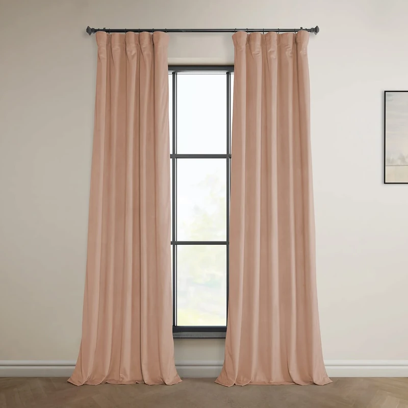HPD Half Price Drapes Heritage Plush Velvet 120 Inches Long Darkening Curtains for Bedroom & Living Room 50W x 120L, (1 Panel), Peach Blossom, 50" W x 120" L (Pack of 1)