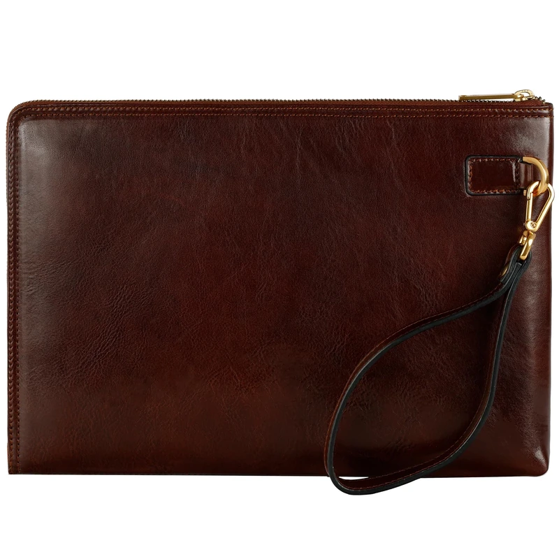 Time Resistance Leather Clutch for Men Organizer Wrist Bag Briefcase Handmade in Italy