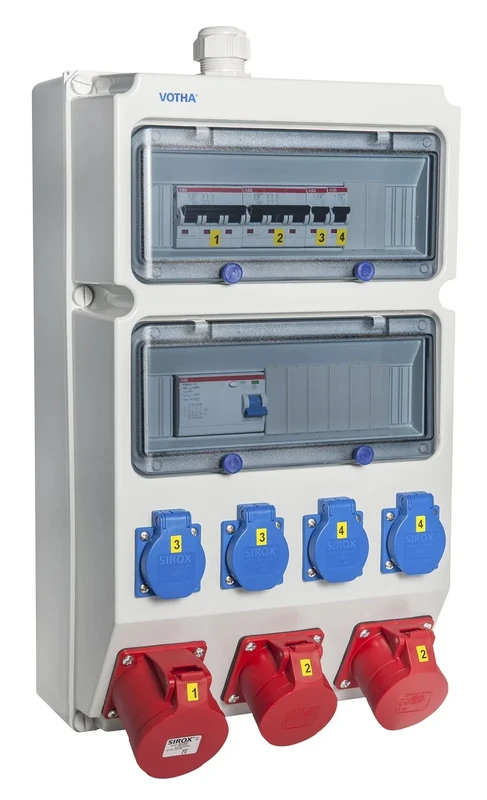 VOTHA® Wuppertal Wall Distribution Board with FI Switch Socket 230 V~ 4, CEE 16 A, 400 V~ 2, CEE 32 A, 400 V~ 1, CEE 63 A, 400 V~ Without