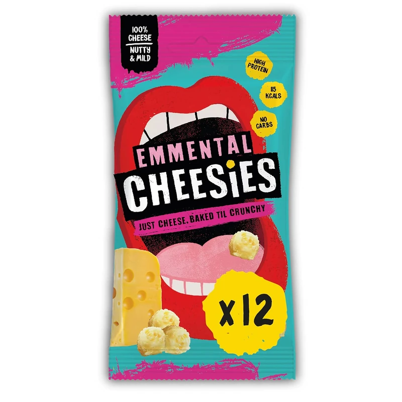 CHEESIES | Crunchy Cheese Keto Snack | Emmental | 100% Cheese | Sugar Free, Gluten Free, No Carb | High Protein and Vegetarian | Crunchy, Baked and Tasty | Multipack | 12 x 20g Bags