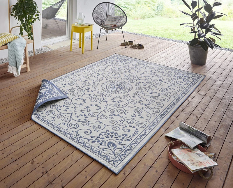 bougari In- & Outdoor Reversible Rug Leyte Blue Cream 160 x 230 cm